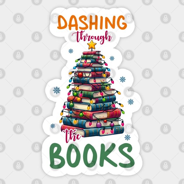 Dashing through the books Sticker by MZeeDesigns